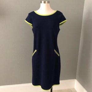 Chetta B Navy Shift Dress with Zippers & Piping Trim.